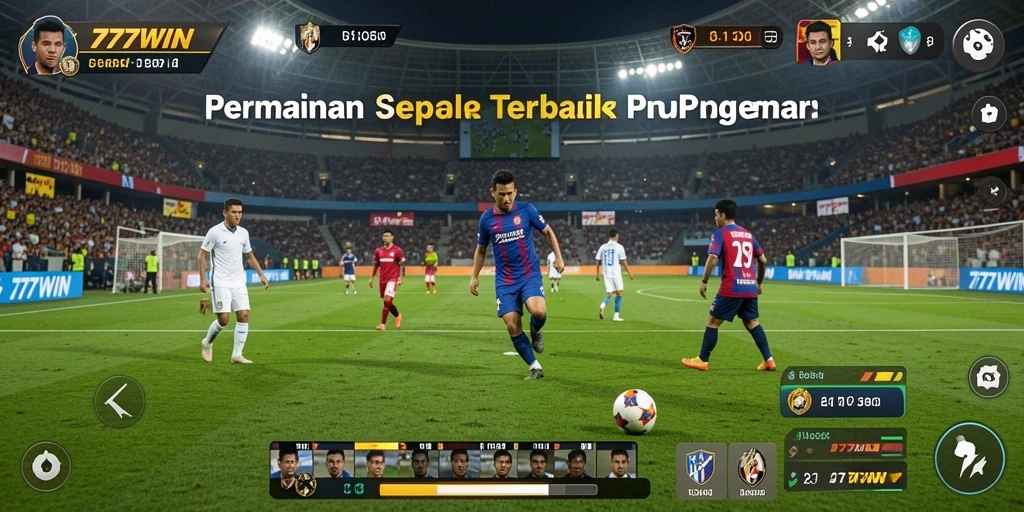 Screenshot utama 777WIN menampilkan aksi penuh dalam permainan sepak bola.