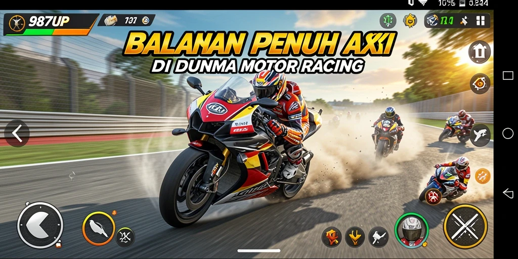Tampilan gameplay menegangkan dari balapan motor di 987UP.