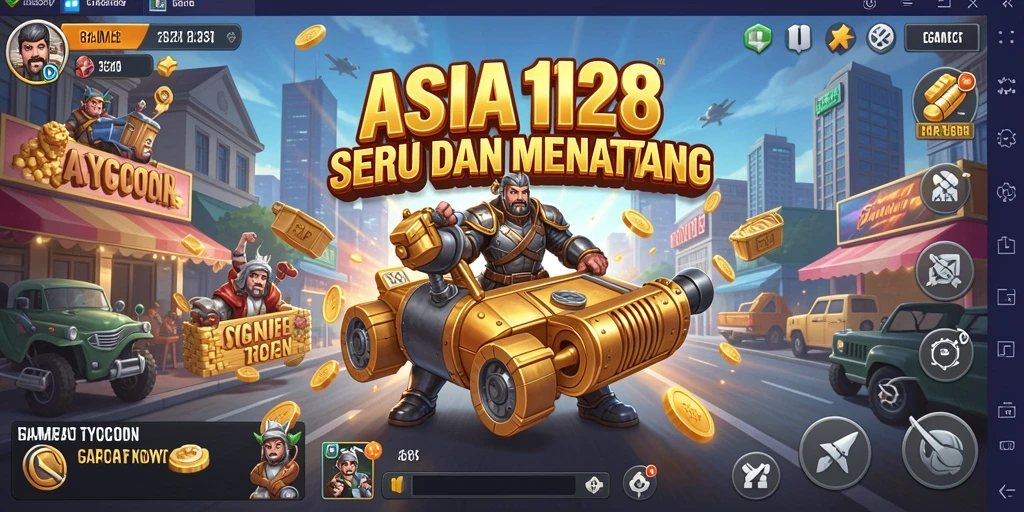 Skrinsut gameplay ASIA128 menampilkan keseruan membangun bisnis Tycoon.
