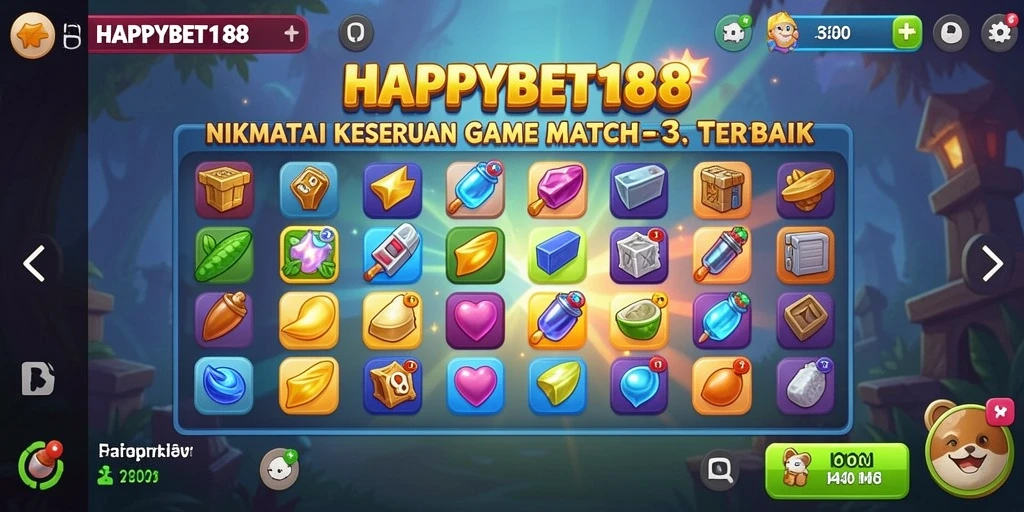 Tampilan gameplay seru dengan berbagai tantangan Match-3.