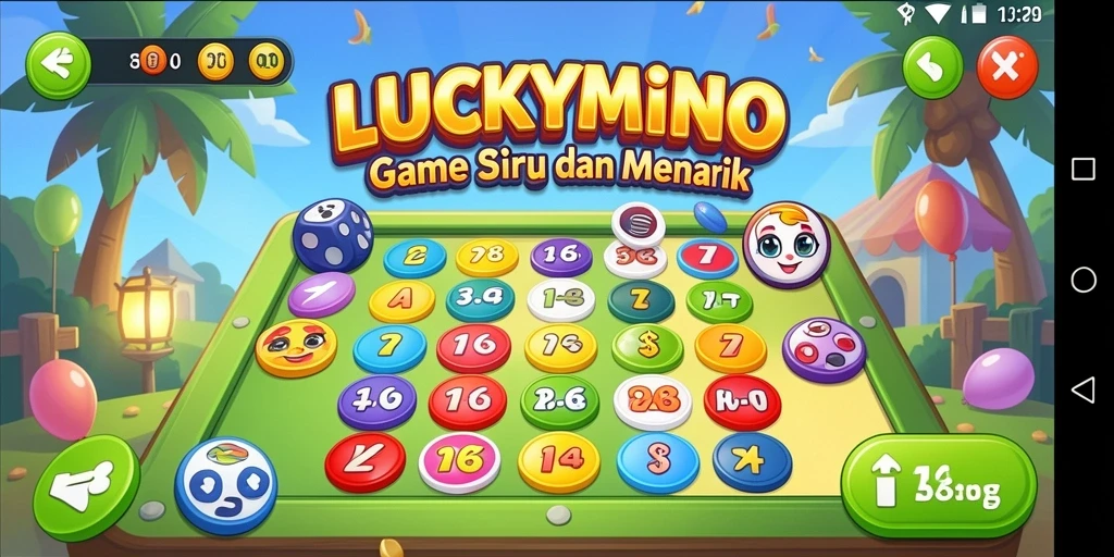 Tampilan gameplay menarik dari LUCKYMINO dengan suasana Bingo yang seru.