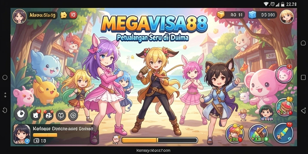 Gambaran indah gameplay MEGAVISA88 dengan karakter anime yang menarik.