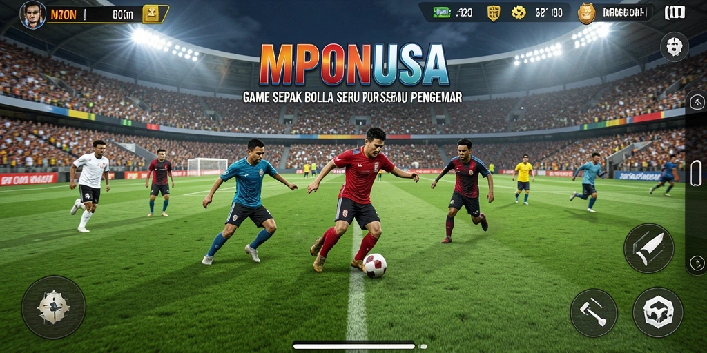 Tampilan gameplay MPONUSA yang penuh aksi sepak bola.