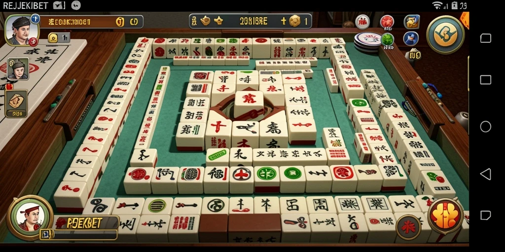 Tampilan menarik gameplay REJEKIBET dengan ubin Mahjong berwarna-warni.