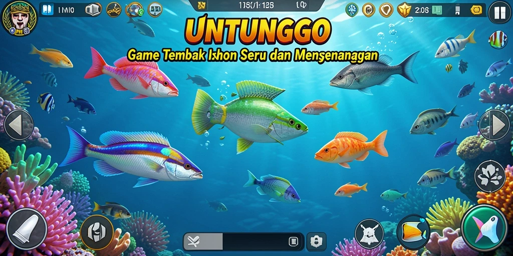 Screenshot UNTUNGGO menampilkan aksi tembak ikan yang seru.